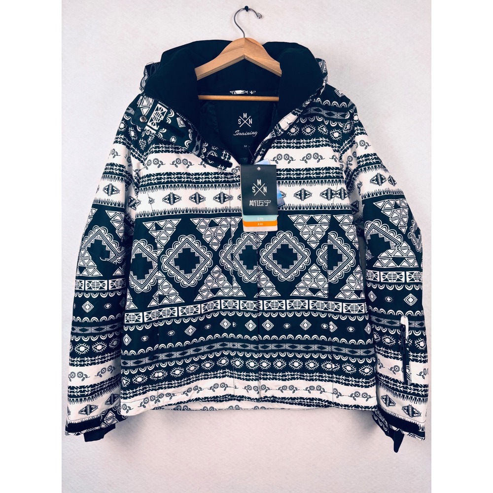 Smaining Ski Jacket, Size Medium, Geo Tribal Print Hooded Snow Coat NWT